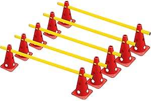 ‎RHINOS SPORTS RHINOS sports Steckhürdenset 5er | 10 rote Kegel: 22,5cm | 5 gelbe Stangen: 1m