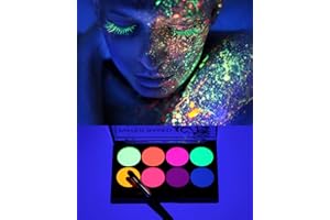 ‎KARLOR KARLOR Körperfarbe fluoreszierend, 8 Farben Bodypaint mit Pinsel,Gesichtsfarbe UV Schwarzlicht,Neon Glow Bobypainting Körperbemalung Facepaint wasserlöslich Malerei Party Halloween Cosplay