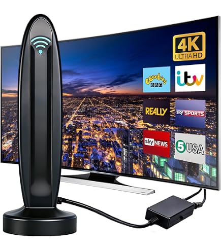 DVB-T2 Binnenantenne Met Versterker – 4K/8K Ontvangst, 360° Bereik Tot 650 Km, Geschikt Voor Alle Zenders