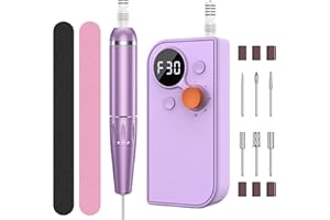 PONOSEU Torno Para Uñas Profesional, Torno de Uñas Eléctrica Pórtatil Lima Electrica Uñas 30000 rpm para Salón DIY (púrpura)