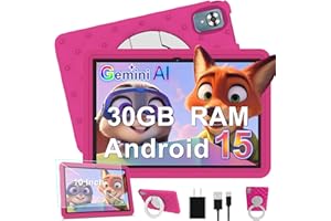 DMOAO Tablet para Niños 10 Pulgadas Android 15 con 30 GB RAM, 5G WiFi 6, Control Parental, 8-Core, 8MP + 5MP, 6000 mAh, Tablet Infantil con Funda Protectora EVA + Soporte 360° Giratorio, Rosa Rojo