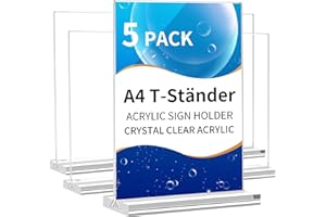 ‎OSIMIG 5 Stück Acryl Tischaufsteller A4 Aufsteller, Plexiglas T-Ständer Werbeaufsteller, Menükartenhalter für Restaurants,Cafe,Ausstellungen,Büro,Fotos,Werbeaktionen,Shop