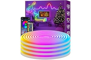 AILBTON 6m Neon Rope Lights, Flexible LED Cord Lights Controlled with App/Remote, Multiple Modes, IP65 Outdoor RGB Neon Lights Waterproof, Music Sync Led Neon Light Strip for Bedroom Decoration