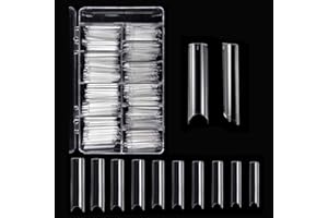 Kalolary 400pcs Piezas Puntas de Uñas Curvas en C Extra Largas de Media Cubierta, Cuadrada Recta francesa Uñas Falsas Fake Nails Tips para Mujeres salones de uñas y DIY (Transparentes)