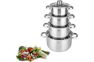 KARL HAUSMANN Set di Pentole Induzione - 4 Pezzi - Batteria di Pentole Acciaio Inox - Scala Interna - Pentola per Induzione, Gas, Elettrica e in Vetroceramica - Riscaldamento e Cottura Uniforme