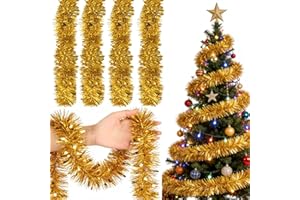 HONGECB Espumillon Arbol Navidad, Guirnalda de Espumillón de Navidad, Brillante Espumillón, para la decoración del árbol de Navidad en Interiores y Exteriores, Navidad, cumpleaños, Fiesta, Vacaciones, Oro