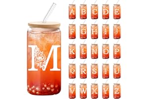 DETENE 550ml Bicchiere di Vetro con Coperchio Bicchiere da Birra con Coperchio e Cannuccia La Scelta Migliore per Regali Acronimi di Compleanno Maschile e Femminile o Regali di Natale (M)