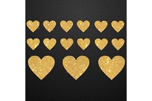 ‎GLITZERDEALS Glitzerdeals Bügelbild Glitzer Set 15 Herzen in Glitzer gold Glitzerbild zum Aufbügeln Herzen Glitzerflex Herz Bling Aufbügler Herzen