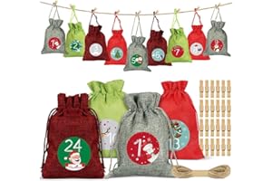 Sprinlot Calendario de Adviento, 24 Bolsas de Yute Navideño, Calendario de Adviento para Rellenar, Bolsas de Calendario Navideño, Adviento Bolsa de Regalo, DIY Bolsa para Regalo Navidad