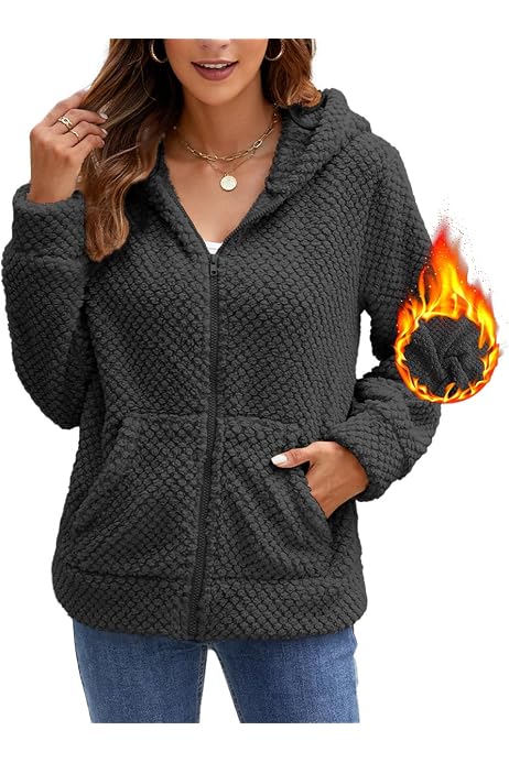 Sweat à Capuche Femme Ample Et Chaud - Manches Longues, Poche Kangourou, Fermeture éclair - Polaire épaisse Pour L'hiver