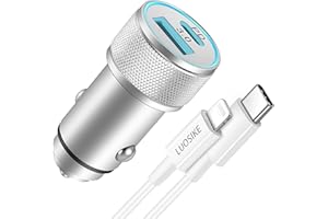 Cargador Coche LUOSIKE 20W USB C con Cable Lightning de 1m, Cargador Mechero Coche Rápida con PD y QC3.0, Cargador Movil Coche Compatible con iPhone 14/13/12/11/Pro Max/XS/XR/X/8/Plus/SE 2020/mini