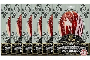 7 BELLOTAS Jambon 100% Ibérique | Fabriqué à partir de Porcs Ibériques Nourris aux glands et Processus de Curation Naturelle | Jamon Pata Negra Iberico Bellota | 48 Mois | En tranches 6 X 80 gr.