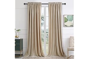 SANCHUNG Champagne Velvet Curtains for Living Room Blackout Thermal Insulated 2 Panels Rod Pocket Darkening Drapes for Bedroom 46 x 90 Inch