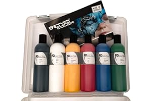 ‎SENJO COLOR Senjo Color ® Airbrush Farben Set (Für Gesicht & Körper) Bodypainting Farben 5 x15ml oder 75ml Farben: Schwarz, Weiß, Rot, Gelb & Blau (6 x 250ml)