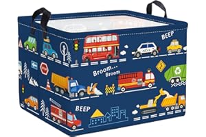 HUUMONSS Cartoon Cars Storage Basket for Parents Organizing Kids Toys Clothes Large Boys Gift Toy Box Bin Laundry Hamper for Bathroom Shower,City Bus,36L
