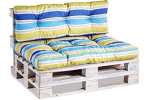 Gutekissen, cuscini per pallet, cuscini per divani da giardino, cuscini trapuntati riempiti con schiuma Poulirette PPI (Cuscino di seduta 120x60, gesteppt Giallo-blu 1)