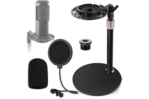 Frgyee AT2020 Desktop Microphone Stand with Shock Mount, Foam Windscreen and Pop Filter, Adjustable Mic Stand Desk Shockmount for Audio Technica AT2020 AT2020USB+ AT2035 ATR2500 Condenser Microphone