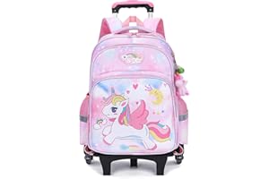 DYMY Zaino Trolley Scuola Elementare Zaino Scuola con Ruote Media Bambina Borsa Scuola Zainetto Bambini Zaini per PC Portatili Valigeria Ragazze Ragazzo Rosa 31x22x43cm