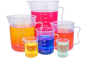 GZcaiyun 6 Stk Messbecher mit Griff, Kunststoff Messbecher Set 50/100/250/500/1000/2000ml, Dosierhilfe für Autopflege, Labor, Küche Backen und Kochen