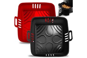 MOLEATH 22cm Silikon Airfryer XXL Akcesoria, Gorące Air Fryer Akcesoria Forma Składane - dla Philips Airfryer XXL 7.3L COSORI 5.5L 6.4L, i wszystkich marek Air Fyer 5.5L-7.5L Kosz kwadratowy