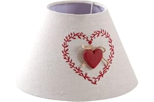 AUBRY GASPARD - Abat-jour Cœur Rouge - Coton et Lin - Armature Métal - Détail en Bois - Rouge Écru - Ø 22.5 cm x Hauteur 14.5 cm - Idéal pour Décoration Intérieure - Léger et Élégant