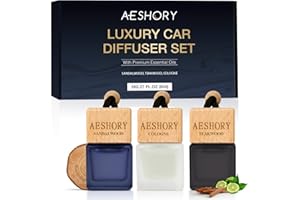 AESHORY Hombres Ambientadores de Coche 3 x 8ML, Difusor de Aceite Esencial Colgante para Automóvil, Frasco de Perfume de Aromaterapia para Coche - Colonia, Sándalo, Teca