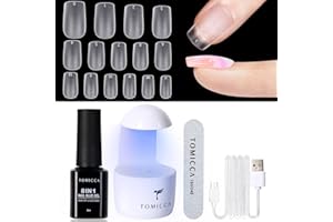 TOMICCA Kit Capsule Pose Americaine Ongles, 240 PCS Capsules Ongle Carré Court,Avec Portable Lampe Ongles UV Et 8 in1 Colle Ongle,DIY Nail Art Tools Gel extensions D'ongles