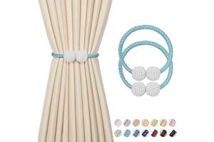 DPROFY 2 Pieces Magnetic Curtain Tie Backs - 19" Long Pearl Ball Curtain Magnetic TieBacks, European Drapes Clips Rope Holdbacks for Home, Office, Hotel Window Decorative, Blue