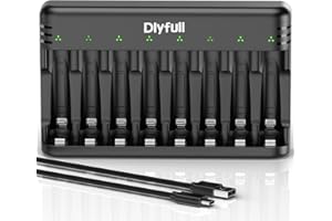 Dlyfull Ladegerät Batterien AAA AA, 8 Fach Akku Ladegerät für NI-MH/NI-CD Mignon AA und Micro AAA mit LED Anzeige, 5V/2A USB-C Schnell Batterieladegerät für Wiederaufladbaren Batterien (Schwarz)