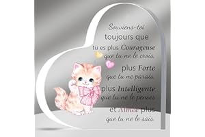 HZBLAZ Plaques Acryliques Coeur Source d’Inspiration Cadeau Fille Anniversaire Obtention Diplôme Souvenirs Noël Encourager Amies Soeur Cousine Nièce Retraite Appréciation Femmes Chat Motif