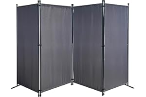 ‎QUICK STAR QUICK STAR Paravent 4 Teilig 165 x 220 cm Stoff Raumteiler Trennwand Balkon Sichtschutz Stellwand Faltbar Grau