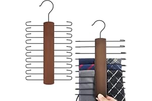 Vueinrg 2 Pezzi Portacravatte da Armadio, Porta Cravatte Uomo Girevole a 360 Gradi Porta Cinture da Armadio con 20 Ganci per Organizzare e Conservare Cravatte, Cinture e Sciarpe