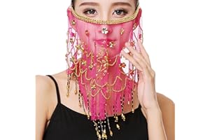 SAMHENG Belly Dance Face Schleier, Chiffon Face Schleier mit Pailletten Perlen für Belly Dance Kostüme Performance Halloween Kostümzubehör für Frauen und Mädchen