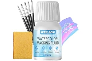 WEILAOK Masking Fluid for Watercolour Painting, Masking Fluid, Liquid Masking Fluid, Masking Fluid Include 5 Masking Fluid Pen, Liquid Masking Tape, Keeps Areas Free of Colour and Edges Crisp, White - 30ml