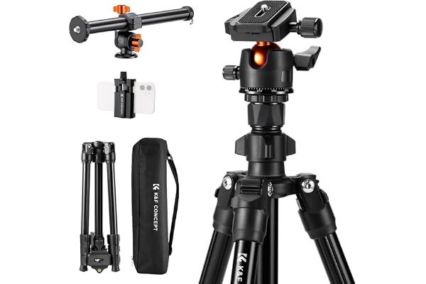 K&F CONCEPT Trépied d'appareil Photo et Smartphone avec Bras d'extension 195cm, Aluminium léger et Compact, Compatible avec Canon Nikon Sony DSLR iPhone Samsung, Tête sphérique à 360°, 8kg Charge Max