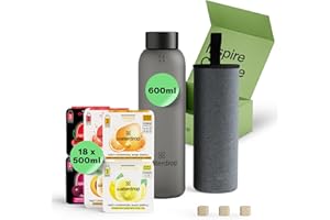 WATERDROP MICRODRINK waterdrop® Glass Starter Set – 600ml Borosilicate Glass Bottle + 18 Sugar-Free Microdrink Hydration Cubes in 6 Flavours, Vitamin C & B Infused, BPA Free Water Bottle, Gift Set