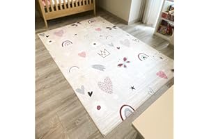 Nazar Tapis Chambre Enfant, Tapis Bébé, Tapis Enfant pour Fille et garçon à Motifs Dinosaure, Carte du Monde et Animaux (745 Rose, 80x150 cm)