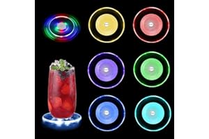 VicBou 6 Piezas LED Posavasos, Posavasos de Luz Impermeables, Posavasos de Luz LED con 7 Modos de Luz, Posavasos Redondos de Acrílico para Fiestas, Pubs, Bodas y Navidad