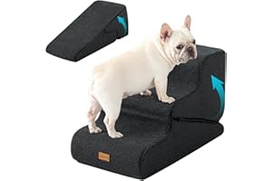 Gardner Pet 2-in-1 Dog Steps for Bed, Adjustable 3-Steps High Density Foam Dog Ramp for Sofa, Water Resistant Pet Stairs with Non Slip Bottom, Suitable for Puppy, Small Animals, Black