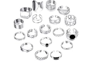 MILACOLATO Bohemian Knuckle Vintage Rings for Women Man Girls Boys，Adjustable Chunky Finger Stackable Midi Fashion Finger Turquoise Bead Accessories Silver Plated Retro Ring Set （18Pcs）