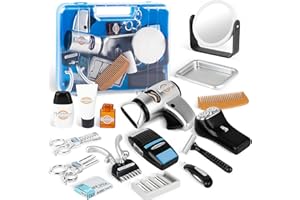 deAO Estilismo e Parrucchiere Gioco di Barbiere di Moda Set, Giocattoli di Bellezza Set, Hair Stylist Giocattolo Include Asciugacapelli d'Aria Fredda, Forbici Giocattolo Bigodino e Accessori Ragazzi