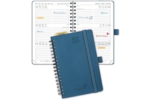 POPRUN Agenda de Poche 2024 2025 16 x 10,5 cm - A6 Planner Semainier Scolaire 17 Mois D'août 2024 à déc 2025 avec Couverture Souple Spirale, Intervalle Horaire, Papier Certifié FSC®80 g/m² - Bleu nuit