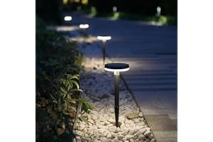 DAWALIGHT Borne Solaire Exterieur Lot de 4 IP65 Etanche Blanc Chaud 3000K LED Eclairage Spot Jardin Sans Fil Lampes Solaires Exterieures pour Cour Chemin Allée Chemin Trottoir, Noir