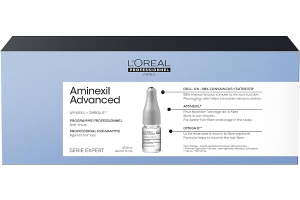 L'Oréal Professionnel | Cure Anti-Chute pour Cheveux Clairsemés, Redensifiant & Stimulant, Aminexil Advanced, SERIE EXPERT