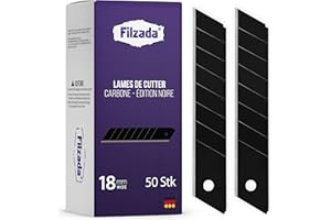 Filzada 50x Lames Cutter 18mm - Lames de rechange Acier carbone - Noir Ultra Pointu