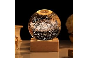 Zimuty 3D Crystal Ball, 3D Planets Model with Wooden Led Base, Solar System Space Galaxy Lamp, Home Decorative Ornament Astronomy Gifts, Night Light for Kids, 60mm (Solar System)