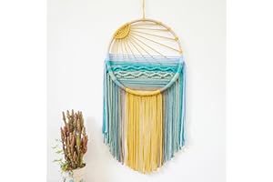 JJIW Sonnen-Traumfänger Makramee Traumfänger Boho Gewebte Makramee Wandbehang, Sonnenaufgang Sonnenuntergang Traumfänger, Boho Wand Dekor Woven Tapisserie, für Kinderzimmer,Schlafzimmer (Sonnenaufgang)
