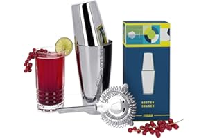 KOOLTHO Boston Shaker Professionale Kit Barman, Set Cocktail Shaker Boston Bilanciato Half Tin e Strainer, Attrezzatura da Bar in Acciaio per Aperitivi Cocktails, Shakers con Colino Hawthorne