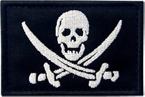 EMBTAO Drapeau Pirate Militaire Moral Brodé Fastener à Crochet et Boucle Patch, Blanc