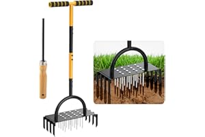 PENYUY Manual Lawn Aerator, 2-in-1 Aerator with 16 Spikes& 8 Cores, 98cm Lightweight Grass Aerator Tools for Yard, Lawn Aeration, Garden Tool, Revives Lawn Health
